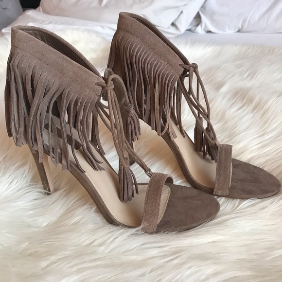 Tan Suede Fringe Tassel Heels - Picture 6 of 6